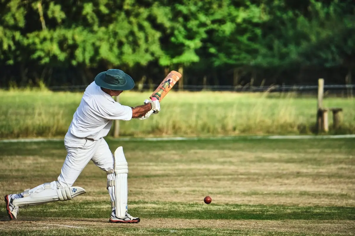 Cricketer playing a shot in the nets